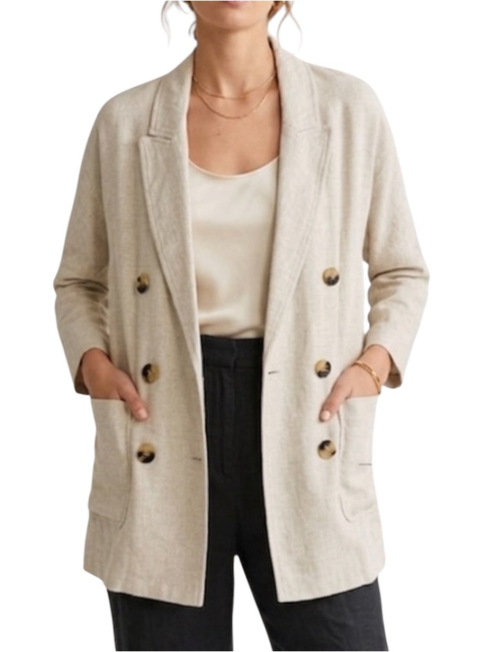 ZARA Double-Breasted Linen Blend Blazer - Cream/Oatmeal Oversized